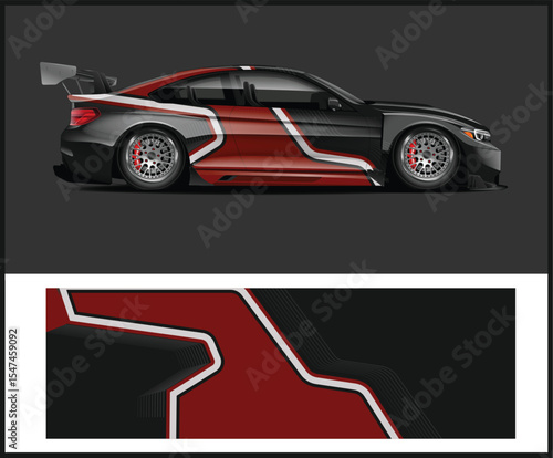 Racing Car Wrap Design Template with Red and White Stripes