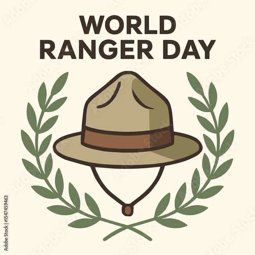 World Ranger Day, ranger hat vector, laurel wreath icon, conservation symbol, environmental awareness vector, park ranger icon, EPS ranger design, wildlife protection vector, tribute to rangers, clean