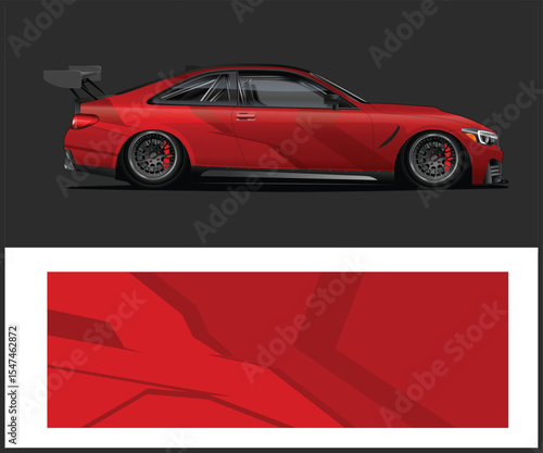Red Race Car Design with Abstract Vinyl Wrap