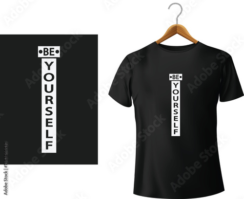 Black t-shirt with a motivational message encouraging self-acceptance be yourself