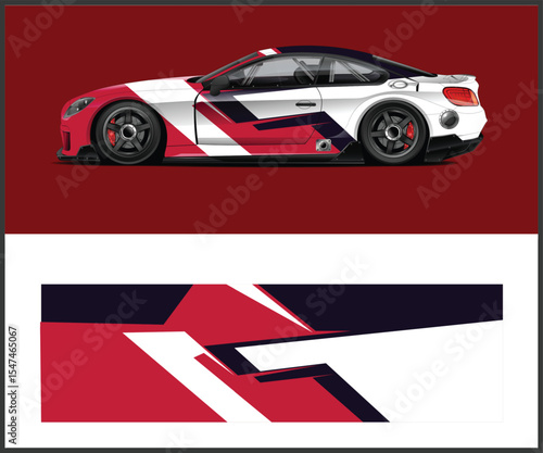 Abstract Racing Car Wrap Design with Red and White