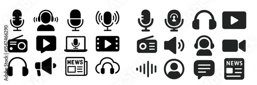 Icons representing various media and communication tools for audio and visual content creation in digital platforms