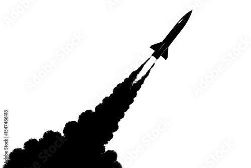 Silhouette of a Rocket Launching with Dramatic Smoke Trail