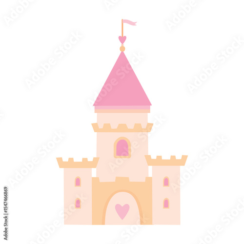 castle vector flat. Cute vector illustration in flat style on white background. Illustration for textile, children's room, paper packaging