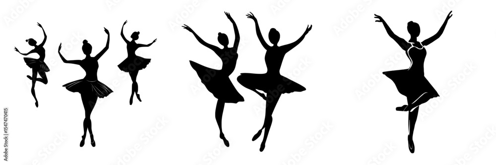 Modern female ballet dancers stand isolated on a white background in a ballerina silhouette Modern female ballet dancers stand isolated on a white background in a ballerina silhouette