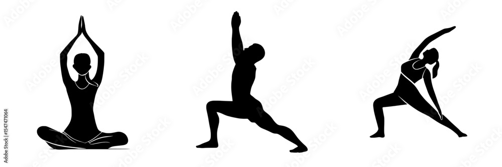 A black silhouette of a yoga pose is isolated on a white background A black silhouette of a yoga pose is isolated on a white background