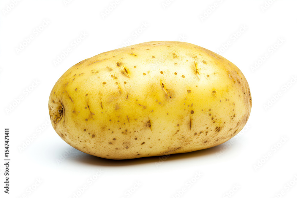 Single potato on a white isolated background, showcasing its texture and natural color. Single potato on a white isolated background, showcasing its texture and natural color.