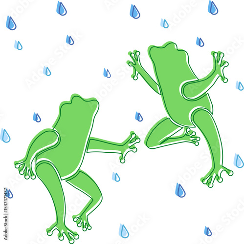 雨に喜んで踊っているカエルのイラスト