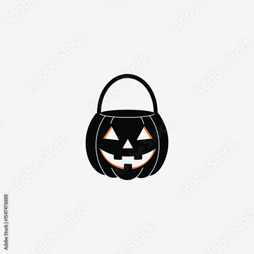 Flat black silhouette of a jack-o'-lantern candy bag with a toothy grin. Perfect for Halloween designs, spooky graphics, and seasonal decor. Clean white background, bold style.