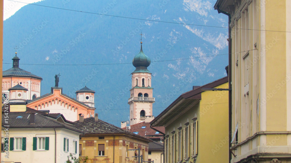 Obraz premium View of the roofs of the historic center of the town of Levico, in Trentino, Northern Italy