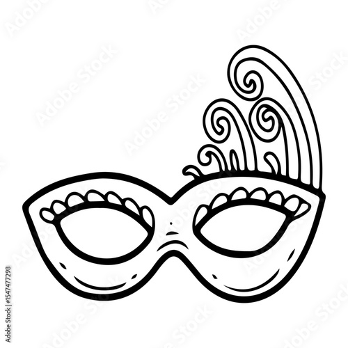 Masquerade mask with lace swirls. Hand drawn doodle vector. Secret face. Carnival costume accessory with eye slits. Festival decoration. Retro party. Fashion style. Illustration line art element.