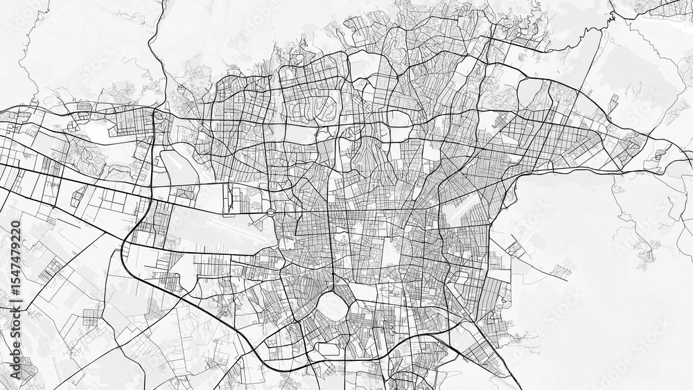 Naklejka premium Tehran City Map. Minimalist black and white line art poster for printing, wallpaper, wall art for home and office decor