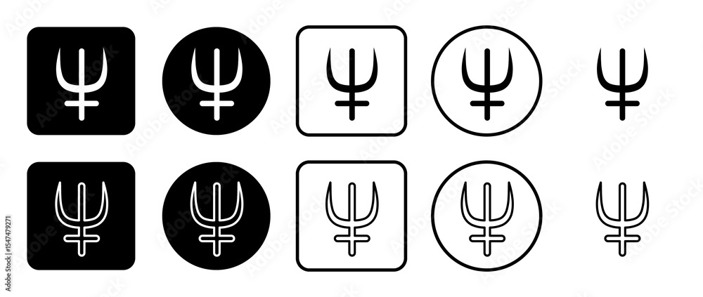 Icon set of astrological neptune symbol. Filled, outline, black and white icons set, flat style. Illustration on transparent background Icon set of astrological neptune symbol. Filled, outline, black and white icons set, flat style. Illustration on transparent background