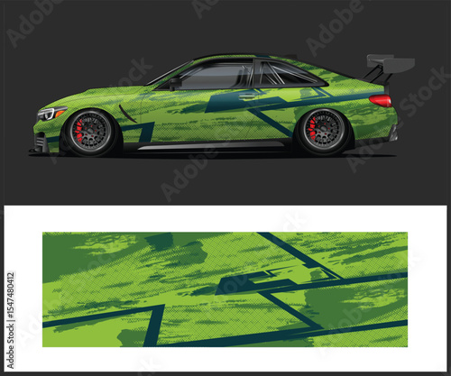 Lime Green and Dark Green Abstract Race Car Wrap Design