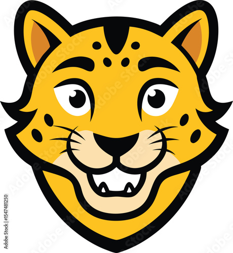 Smiling cheetah head mascot logo design for branding