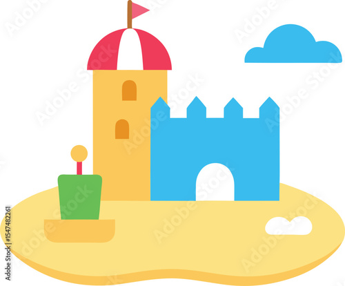 Adorable mini beach scene with sandcastle and toys