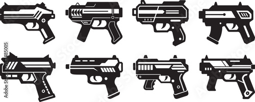 set of toy nerf gun silhouette, black and white silhouette, vector and illustration