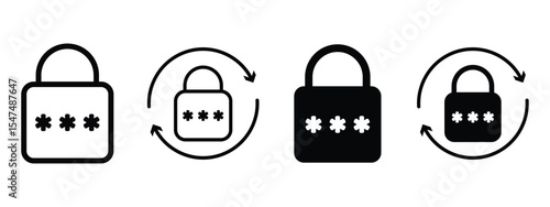 Password icon, change password icons with lock symbol,  password reset sign. forget password. password security icon. password update icon. vector illustration.