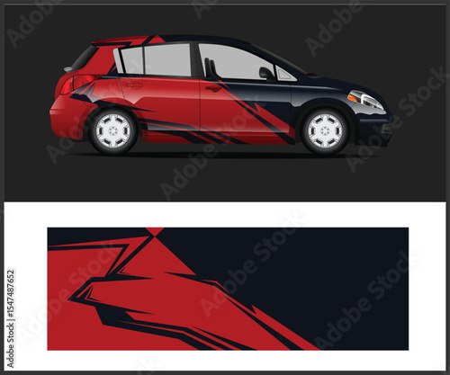 Red and Black Car Wrap Design for Hatchback