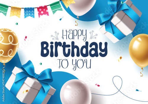 Perfect for any celebration, this clipart features decorative balloons, blue bows, and party banners to brighten up any birthday themed content or birthday greeting design. Birthday clipart.