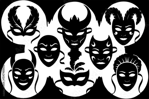 Elegant Masquerade Mask Silhouette vector graphics bundle