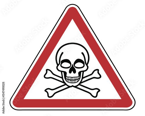 Warning sign illustrating poison hazard with skull and crossbones within a red triangle.