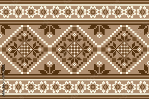 Wallpaper Mural Geometric pixel art pattern. Abstract pixel art geometric ethnic pattern design for fabric, carpet, tile, rug, clothing, embroidery, needlepoint and background. Vector pixel art seamless motif ethnic
 Torontodigital.ca