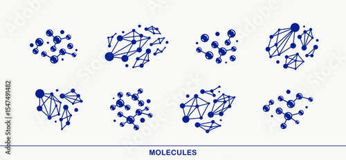 Molecules vector icons set, chemistry science molecular microscopic structures, laboratory experiment and education.