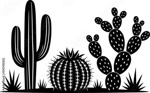 Cactus and Succulent Silhouettes Set vector bundle