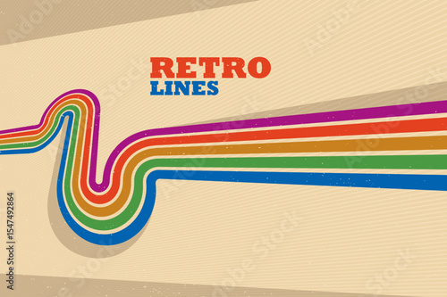 Retro lines vector abstract background, 3D dimensional perspective vintage graphic design art poster, wallpaper in a style of seventieth.