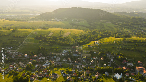 Fototapeta Naklejka Na Ścianę i Meble -  Widok z drona na Beskid Żywiecki i miejscowość Trzebinia i góra Grojec. 