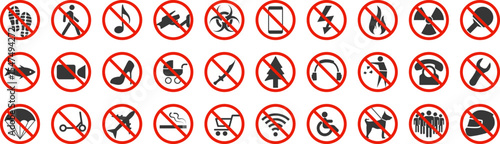 Collection of different prohibition, ban signs and symbols. Vector