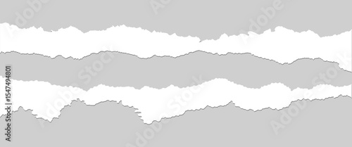Collection of torn, ripped pieces of white color paper. Ripped paper strips