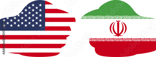 The confrontation between United States and Iran. United States and Iran flags. Military conflict concept