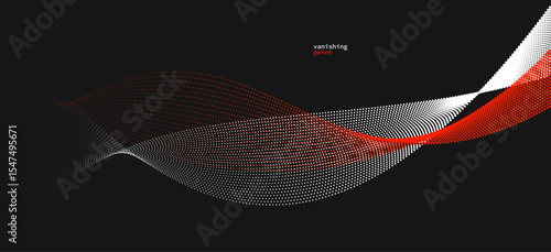 Wave of flowing vanishing particles vector abstract background, red and black curvy lines dots in motion relaxing illustration, smoke like image.