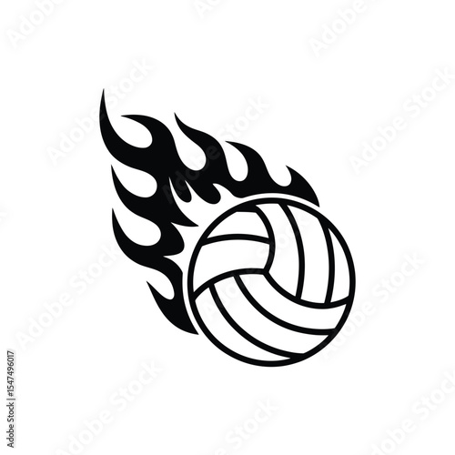 Volleyball Ball with Flame Silhouette Icon Isolated on White Background for Sports or Tournament Design

