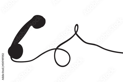 Vintage Telephone Receiver with Curly Cord Isolated on White Background