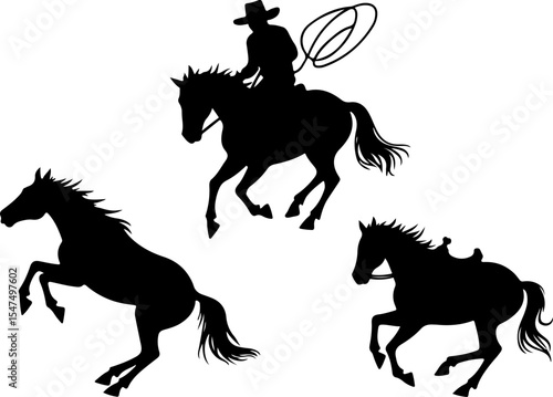 Cowboys and Horses in Action Silhouettes vector design bundle