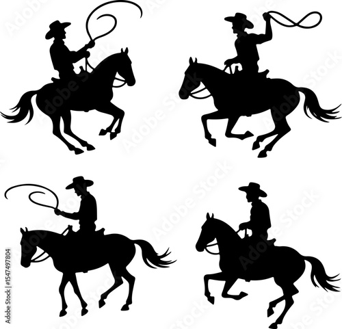 Cowboys and Horses in Action Silhouettes vector design bundle