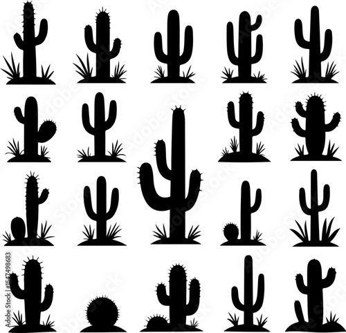 Cactus Silhouette Collection with Desert Plants