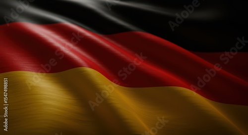 Wallpaper Mural Close-up of the German flag in motion, red, yellow and black stripes waving in natural wind, fine textile detail, cinematic lighting and shallow depth of field. Torontodigital.ca
