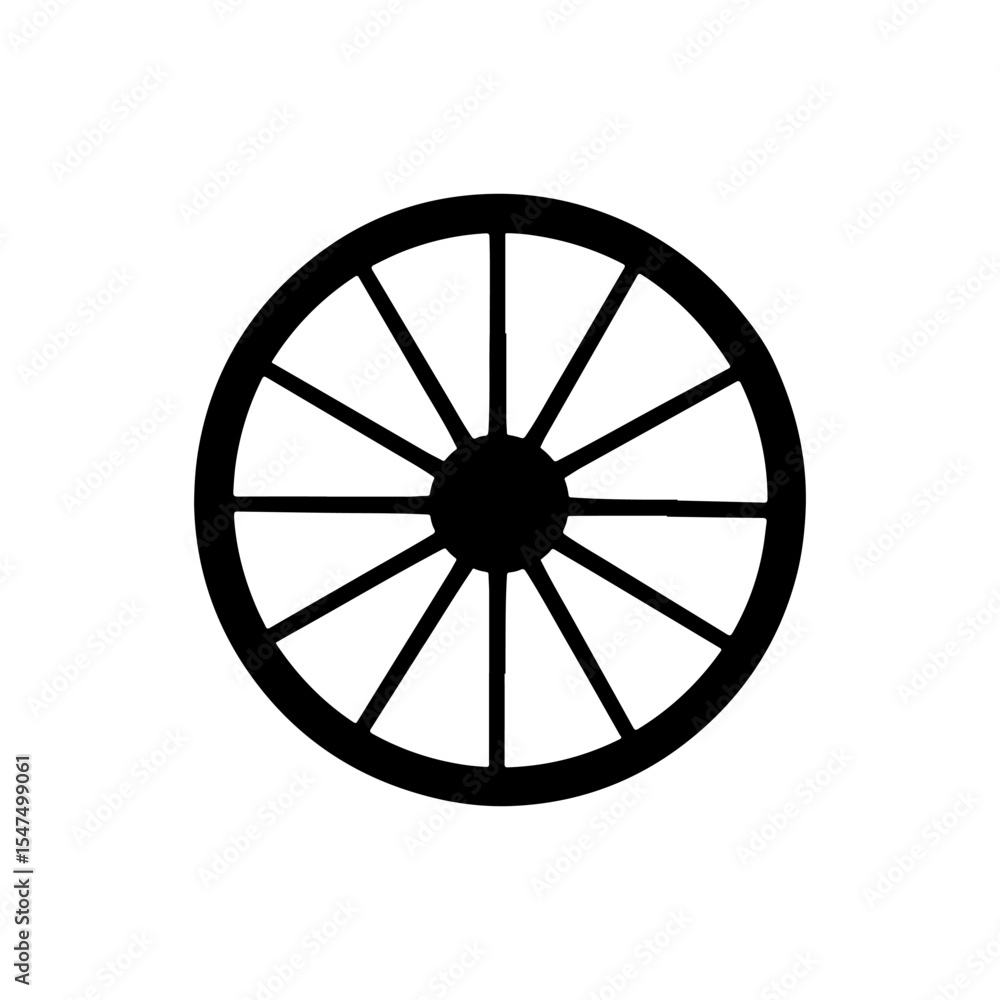 Fototapeta premium Wheel wagon silhouette vector flat illustration on white background.