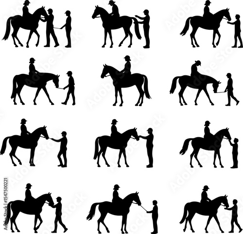 Silhouettes of Horse Riders and Horses vector bundle