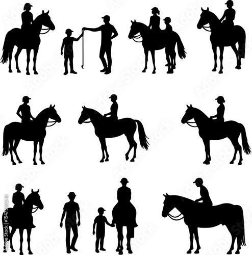 Silhouettes of Horse Riders and Horses vector bundle