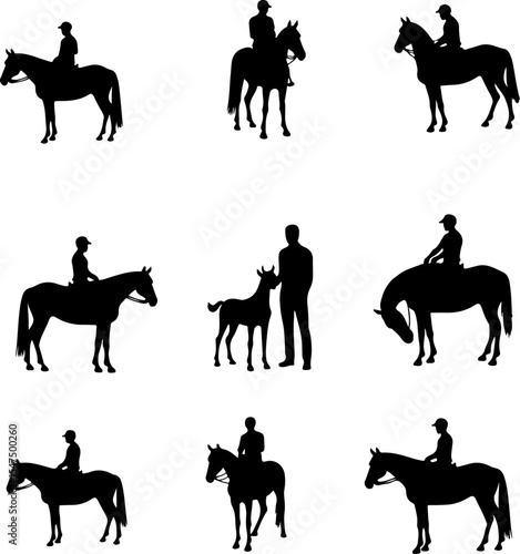 Silhouettes of Horse Riders and Horses vector bundle
