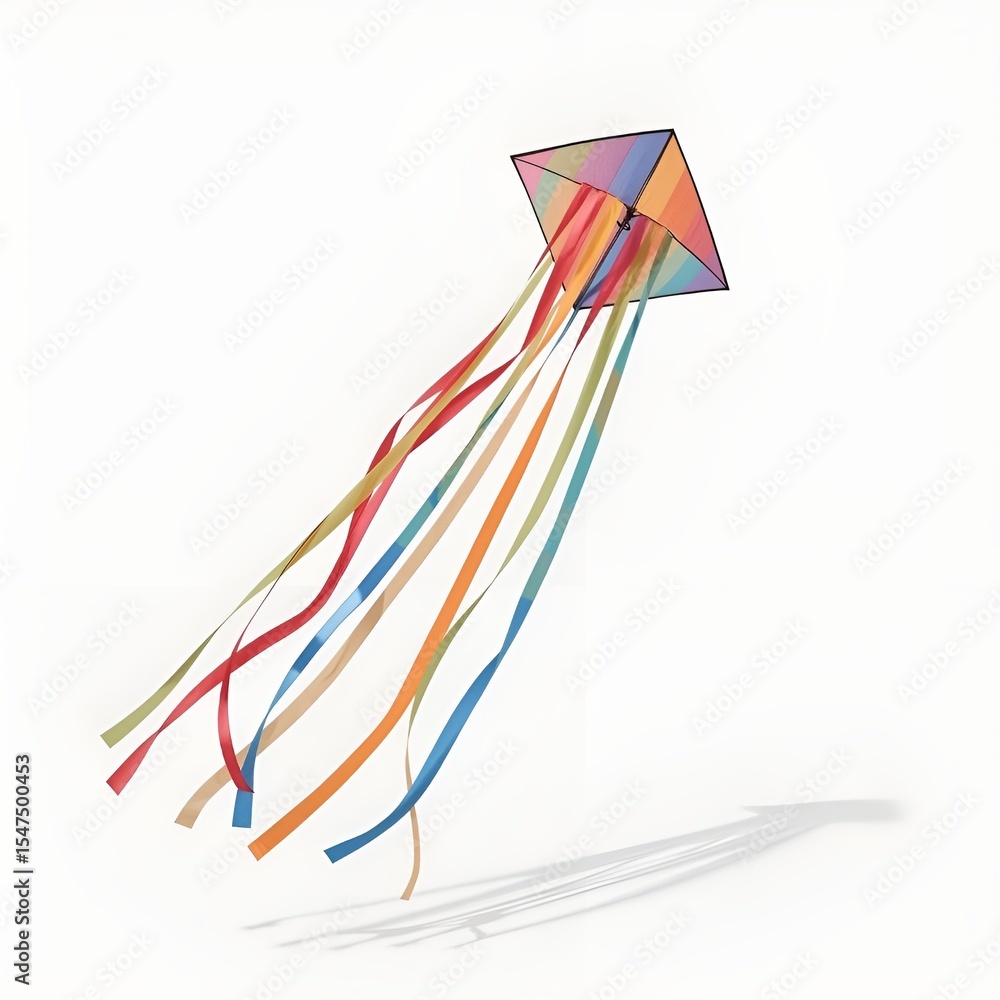 Fototapeta premium Colorful kite flying in the sky isolated on transparent background, vibrant tail, playful summer breeze concept