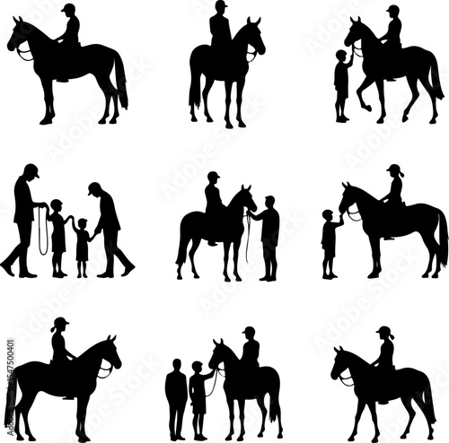 Silhouettes of Horse Riders and Horses vector bundle