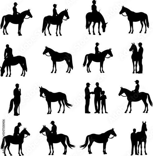 Silhouettes of Horse Riders and Horses vector bundle
