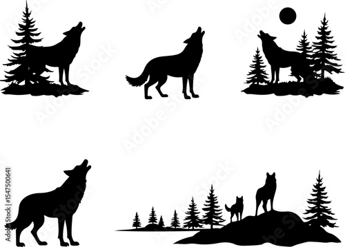 Wolf Silhouettes vector design bundle