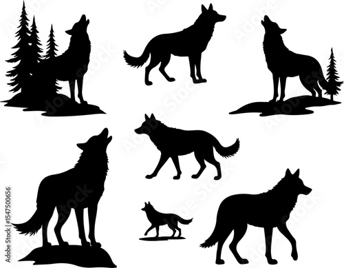 Wolf Silhouettes vector design bundle